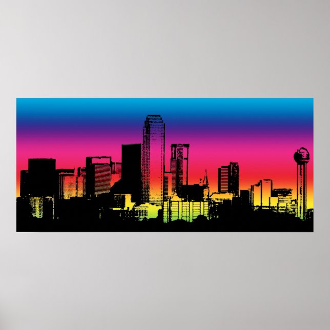 Dallas Colour Skyline Poster (Front)
