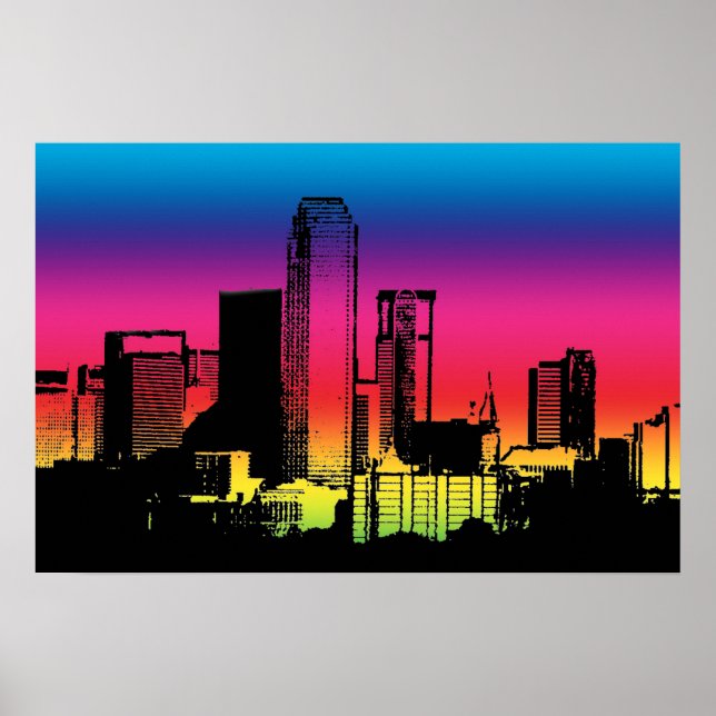 Dallas Colour Skyline Poster (Front)