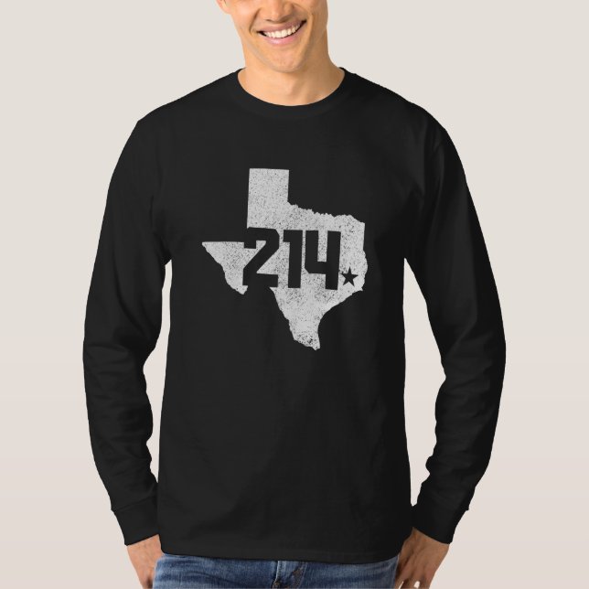 Dallas County 214 Area Code Texas Sate Map Pride   T-Shirt (Front)