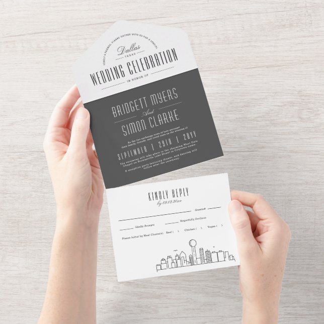 Dallas Deco Skyline | Wedding All In One Invitation (Tearaway)
