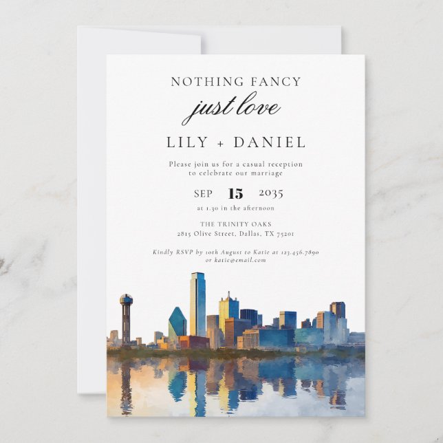 Dallas Elopement Wedding Reception Invitation (Front)