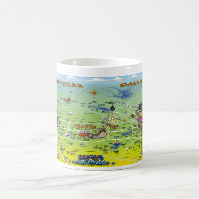 Dallas Fort Worth Cartoon Map Coffee Mug (Center)
