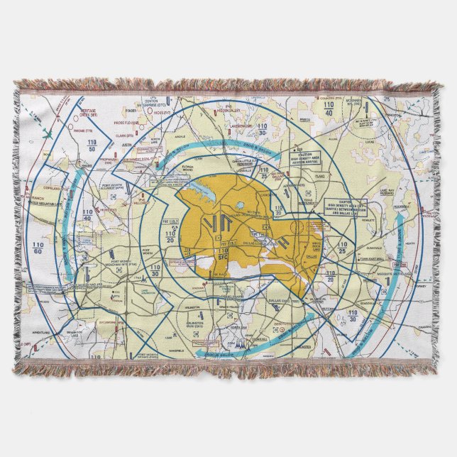Dallas Ft. Worth Flyway Chart Throw Blanket (Front)