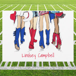 Dallas Game Day Tailgate Fashion / Red Blue Boots Thank You Card
