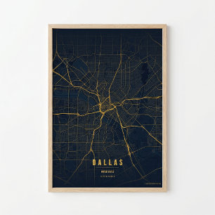 Dallas Map Print Gold Texas Poster Wall Art