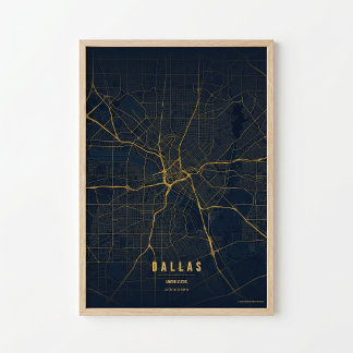 Dallas Map Print Gold Texas Poster Wall Art
