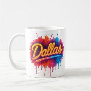 Dallas Neon Street Art Splash – Retro Vibrant City Coffee Mug