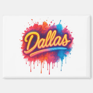 Dallas Neon Street Art Splash – Retro Vibrant City Magnet