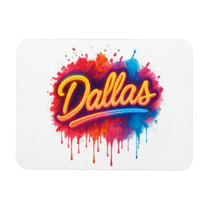 Dallas Neon Street Art Splash – Retro Vibrant City Magnet