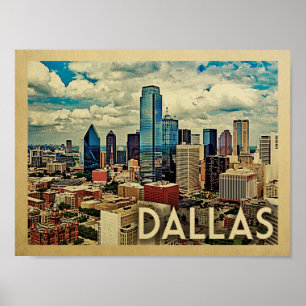 Dallas Poster Vintage Travel Print Texas Skyline