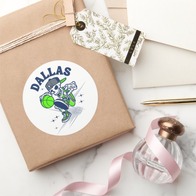 Dallas Skeleton Basketball Classic Round Sticker (Gifting)