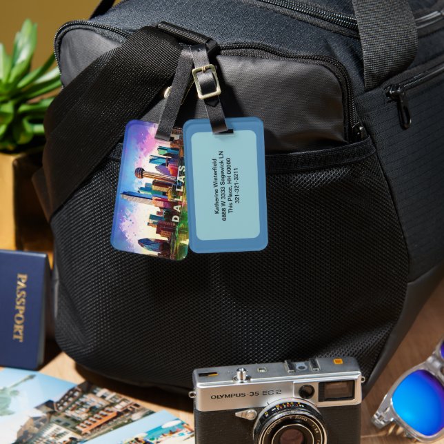 Dallas Skyline Abstract Art Luggage Tag (Front & Back)