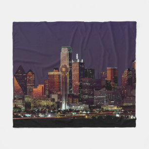Dallas Skyline at Night Fleece Blanket