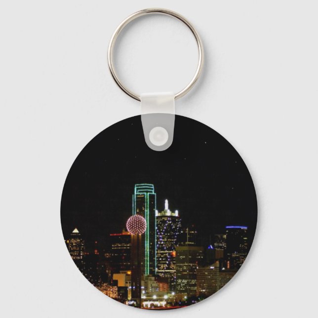 Dallas Skyline at Night Key Ring (Front)