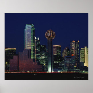 Dallas Skyline at Night Poster