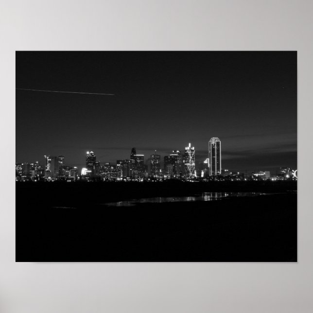 Dallas Skyline Dawn Pano Grayscale Poster (Front)
