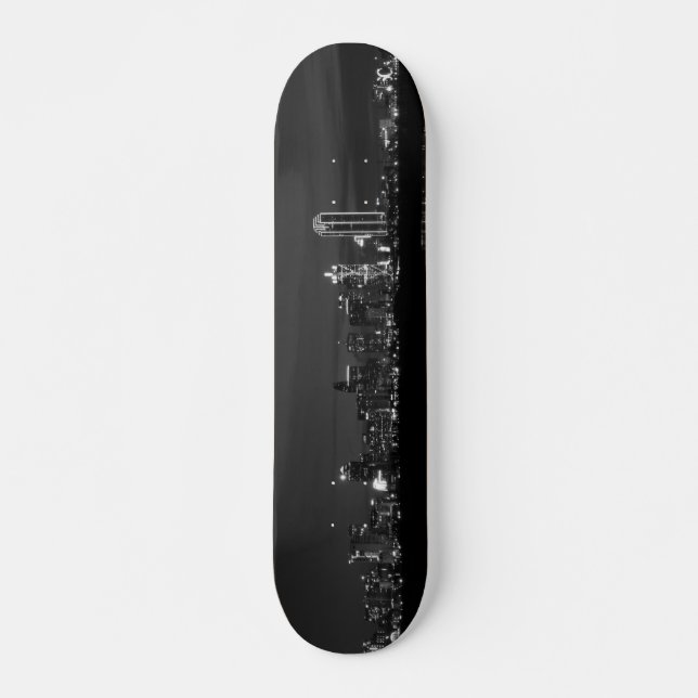 Dallas Skyline Dawn Pano Grayscale Skateboard (Front)