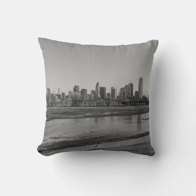 Dallas Skyline Grayscale Cushion (Front)