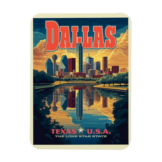 Dallas Skyline Retro Travel  Magnet (Vertical)