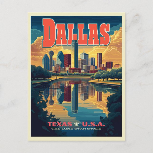 Dallas Skyline Retro Travel  Postcard (Front)