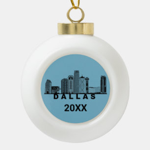 Dallas Skyline Silhouette  Ceramic Ball Christmas Ornament
