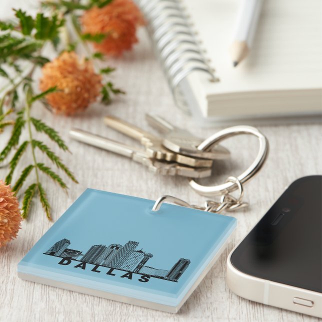 Dallas Skyline Silhouette  Key Ring (Front Right)