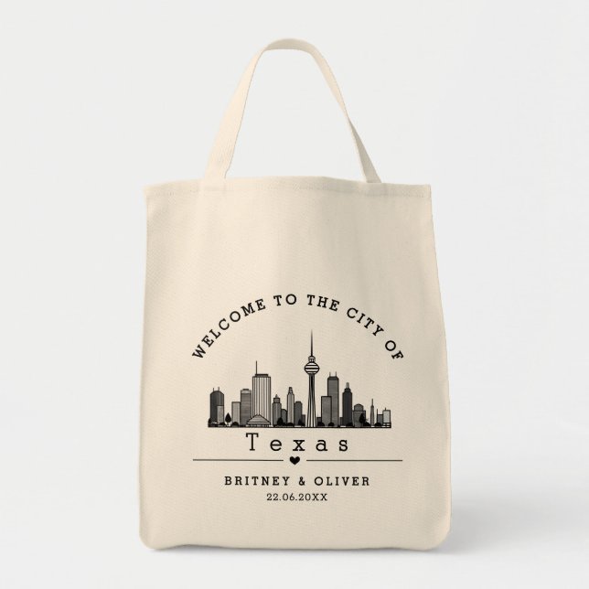 Dallas Skyline Tote Bag – Custom Wedding favour (Front)