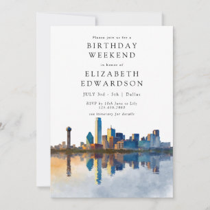 Dallas Skyline Watercolor Birthday Weekend Invitation