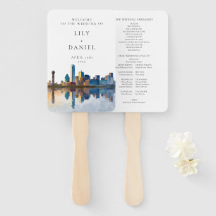 Dallas Skyline Watercolor Wedding Program Hand Fan