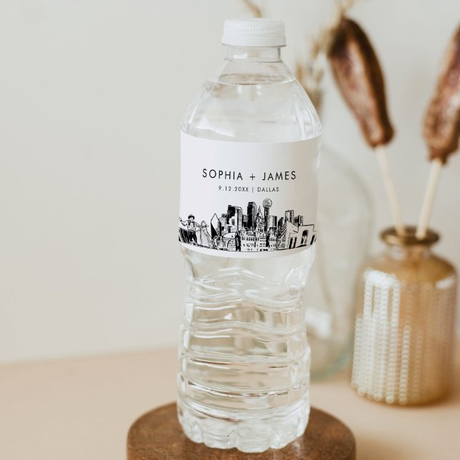Dallas Skyline Wedding Water Bottle Label (Creator Uploaded)