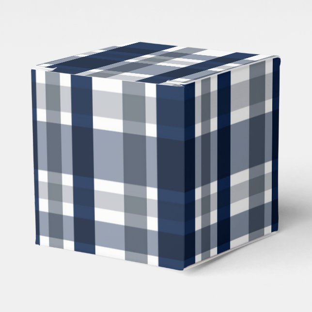 Dallas Sports Fan Navy Blue Silver Plaid Striped Favour Box (Front Side)