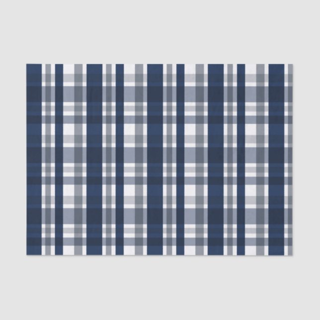 Dallas Sports Fan Navy Blue Silver Plaid Striped Tissue Paper (Front)