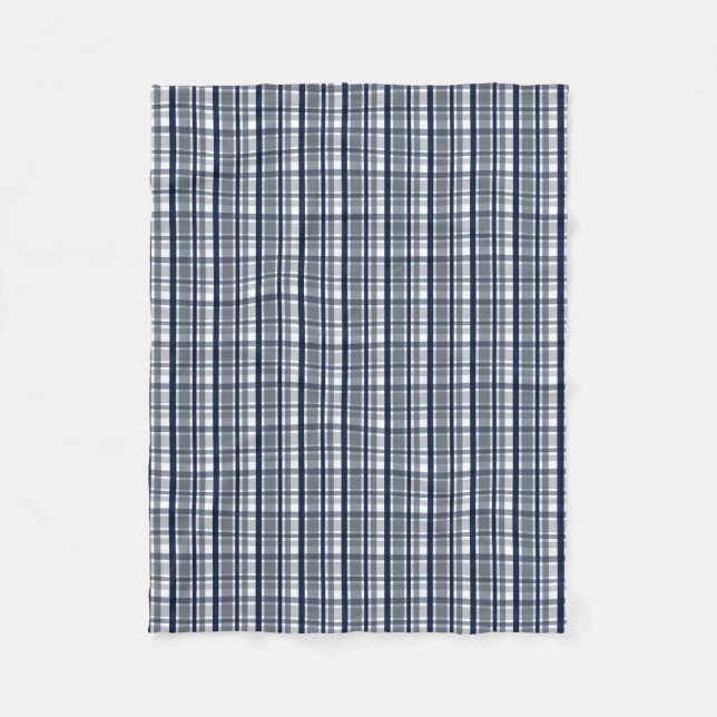 Dallas Sports Fan Silver Navy Blue Plaid Striped Fleece Blanket (Front)