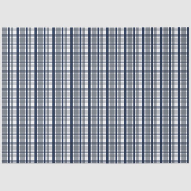 Dallas Sports Fan Silver Navy Blue Plaid Striped Tissue Paper (Front)