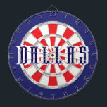 DALLAS Texan White, Silver, Red, And Navy Blue Dartboard<br><div class="desc">DALLAS Texan White, Silver, Red, And Navy Blue Coloured Dart Board Game Including 6 Brass Darts. You may adjust text by selecting the personalisation option 🎯Please let me know if you have additional questions and because Zazzle's customer support handles the customer experience you may reach Zazzle customer support by chat,...</div>