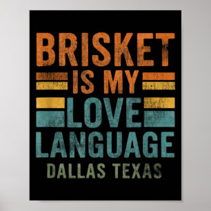 Dallas Texas Bris Bbq Love Language Retro Vintage Poster