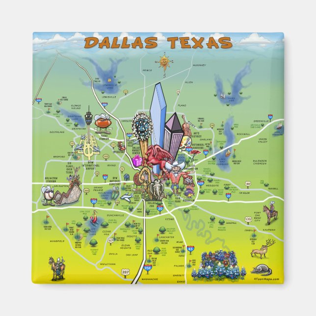 Dallas Texas Cartoon Map Magnet (Front)