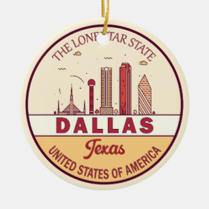 Dallas Texas City Skyline Emblem Ceramic Tree Decoration