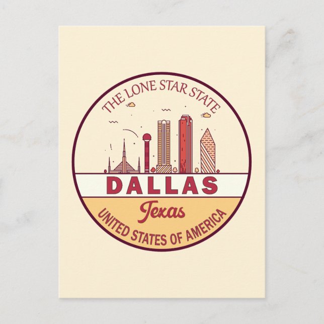 Dallas Texas City Skyline Emblem Postcard (Front)
