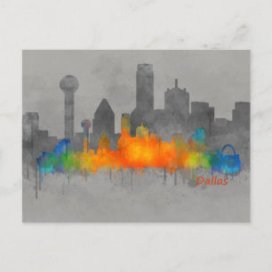 Dallas Texas City Watercolor Skyline Hq.US cities Postcard