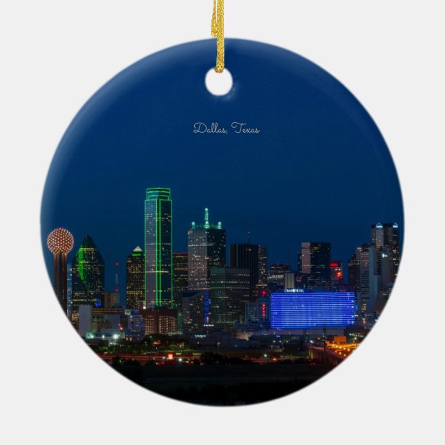 Dallas, Texas cityscape photograph, Ceramic Tree Decoration (Back)