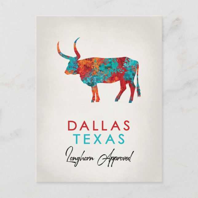 Dallas Texas Colourful Longhorn Postcard (Front)