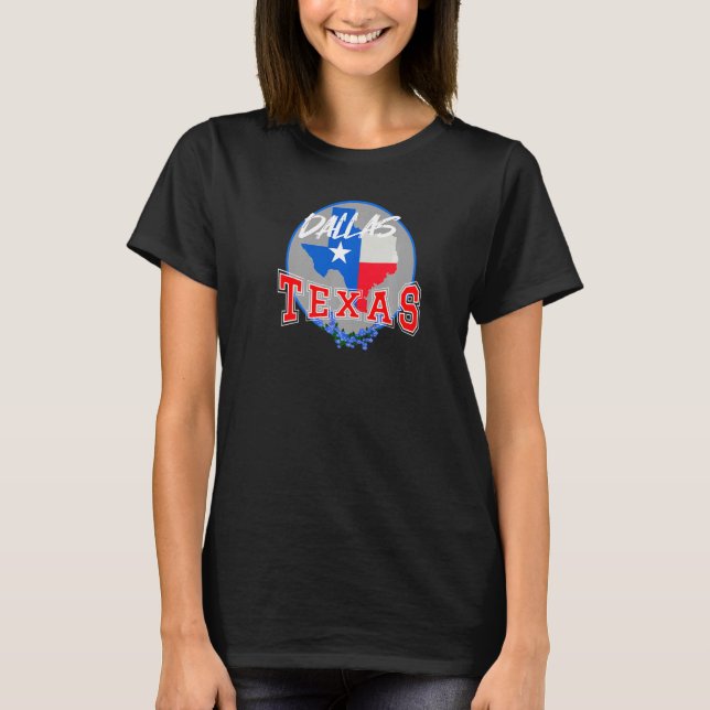 Dallas Texas in Red White & Blue Bonnet Flower T-Shirt (Front)