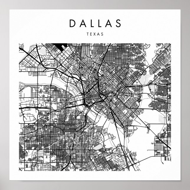 Dallas Texas Minimal Modern Street Map Poster (Front)