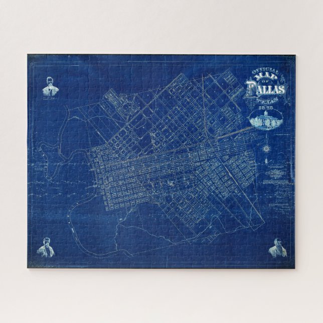 Dallas Texas Official 1875 Detailed Blueprint Map Jigsaw Puzzle (Horizontal)