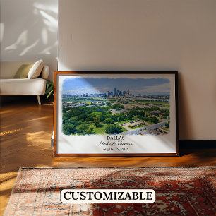 Dallas Texas Poster, Watercolor, Custom Poster