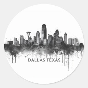 Dallas Texas Skyline Black and White Cityscape Classic Round Sticker