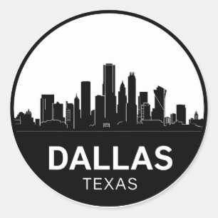 Dallas Texas Skyline Black and White Cityscape Classic Round Sticker