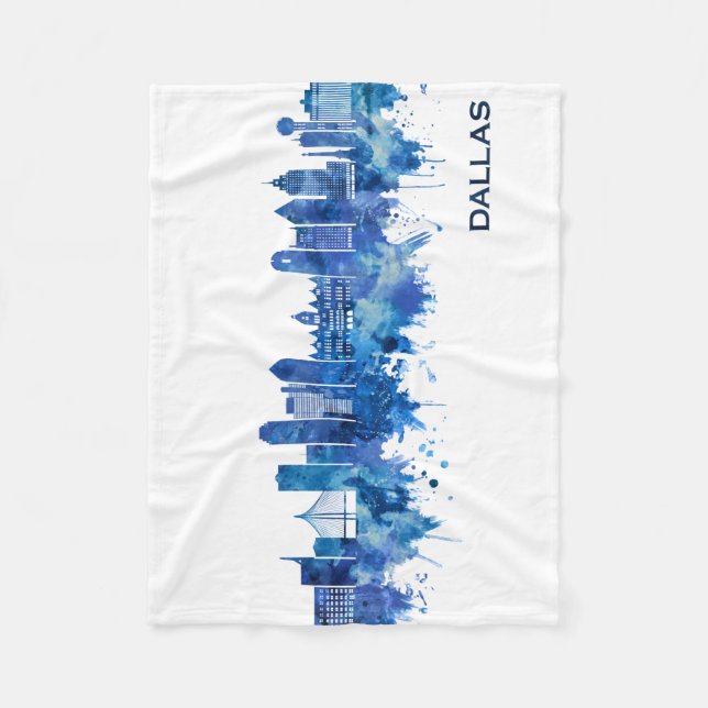 Dallas Texas Skyline Blue Fleece Blanket (Front)