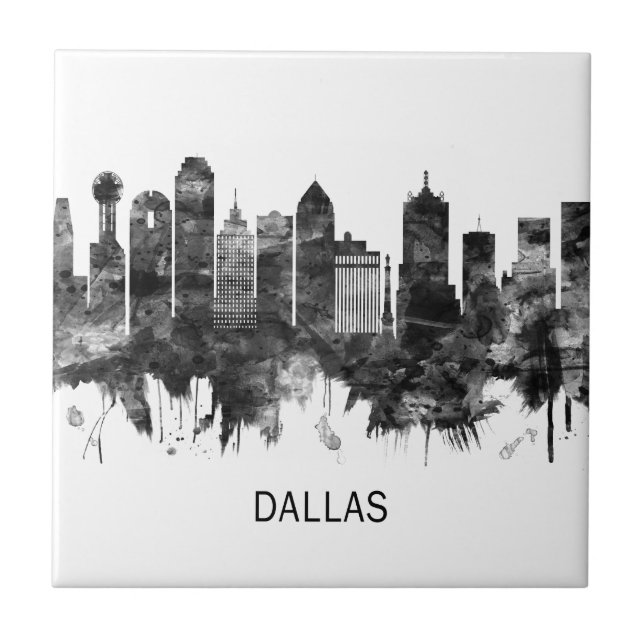 Dallas Texas Skyline BW Tile (Front)
